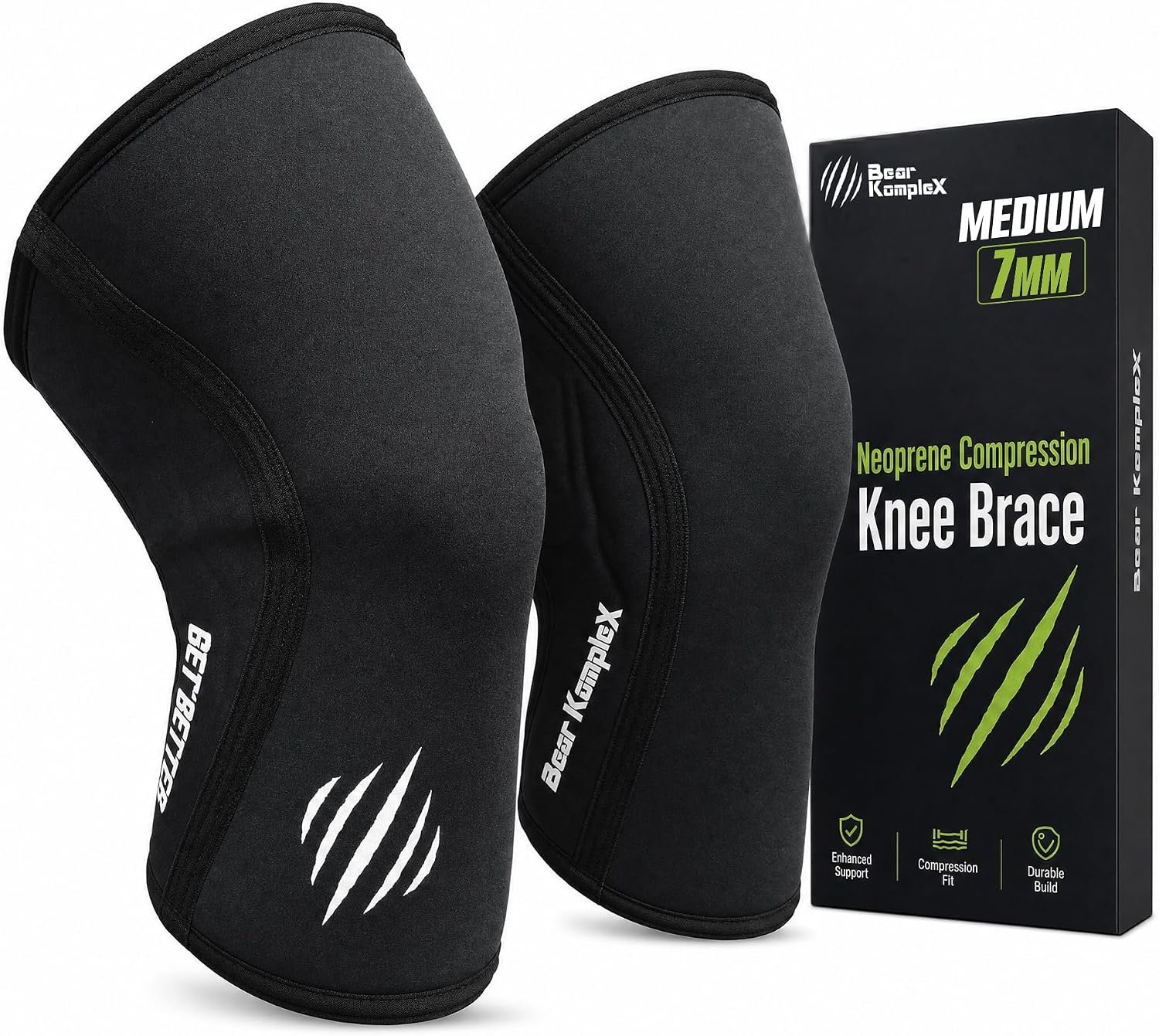 Bear KompleX Knee Sleeves for Men & Women – 5mm/7mm Compression & Heat Retention Neoprene Compression Knee Brace for Weightlifting, Squats & Powerlifting