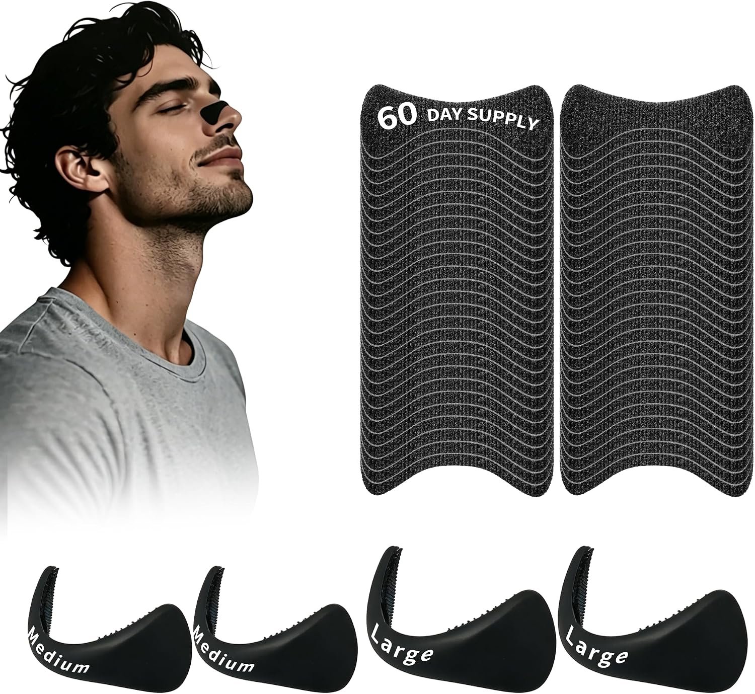 Anti Snoring Nose Clips kit, Nasal Strips for Sleep 4 Sizes 60 Tabs