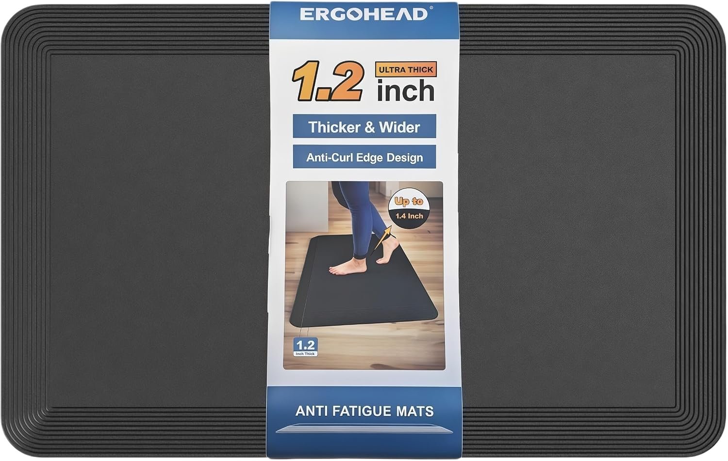 Extra Thick Kitchen Mat (20″x32″x1.2″) – 1.4″ Arch Support Anti Fatigue Standing Mat, Anti-Curl Edges Premium PU Foam Comfort Mat for Standing Desk, Kitchen Floor Mat, Home & Workshop