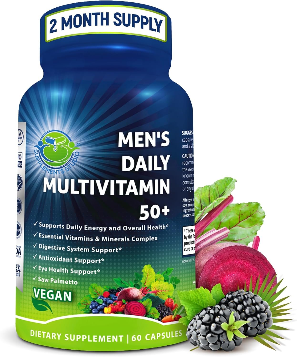 Vegan Methylated Multivitamin for Men 50 and Over – Saw Palmetto & Lutein