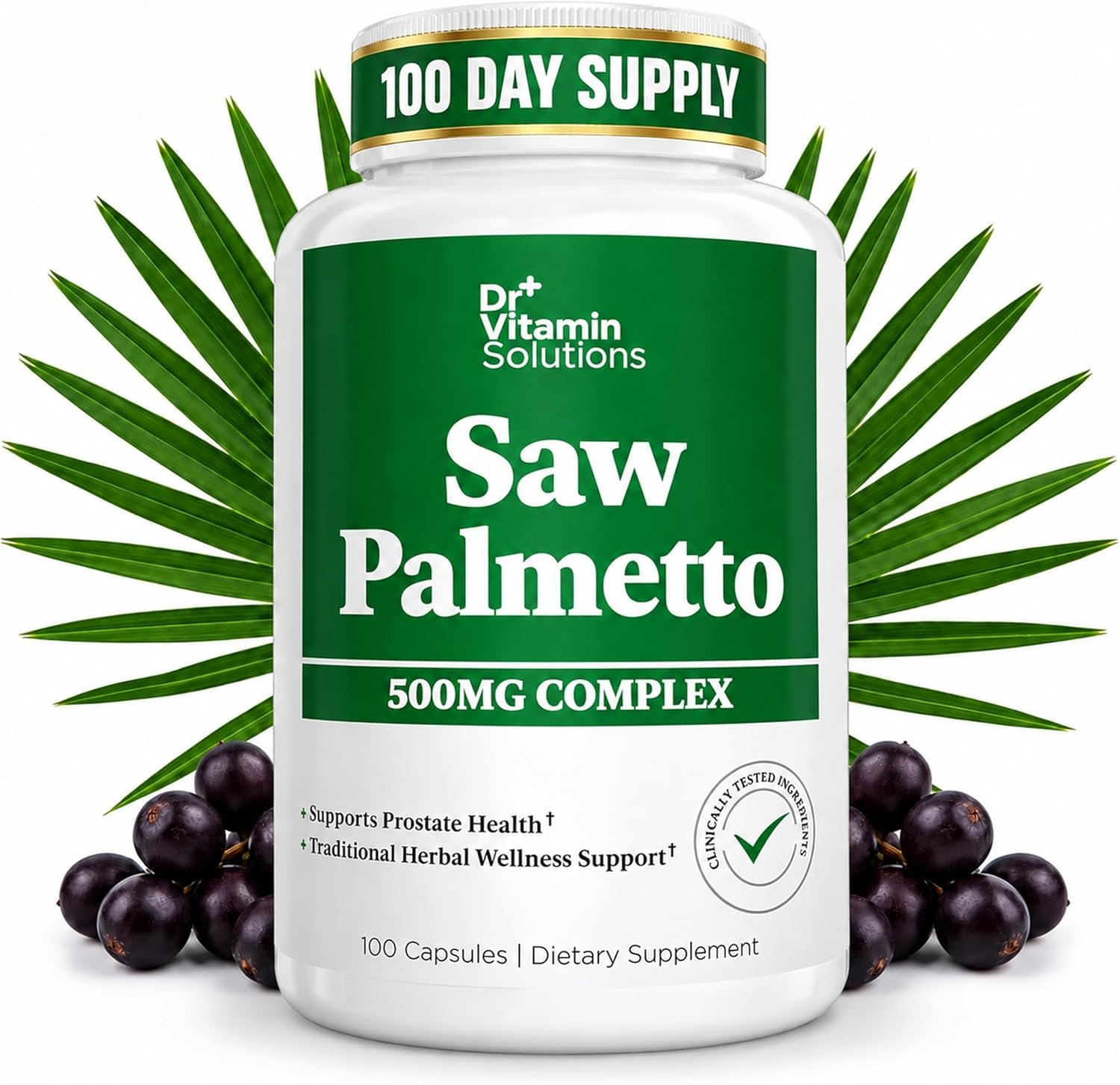 Saw Palmetto for Men 500mg Prostate Supplement, 45% Extract, DHT Blocker