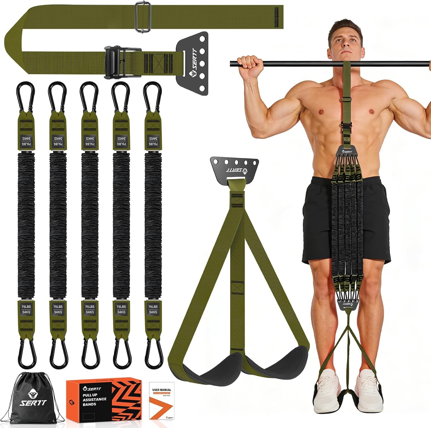 SERTT Adjustable Pull Up Assistance Band, Heavy Duty Assisted Pull Up Bands Support 375lbs, Upgrade Pull Up Bar Resistance Band for Assist Pullup Home Gym Strength Training