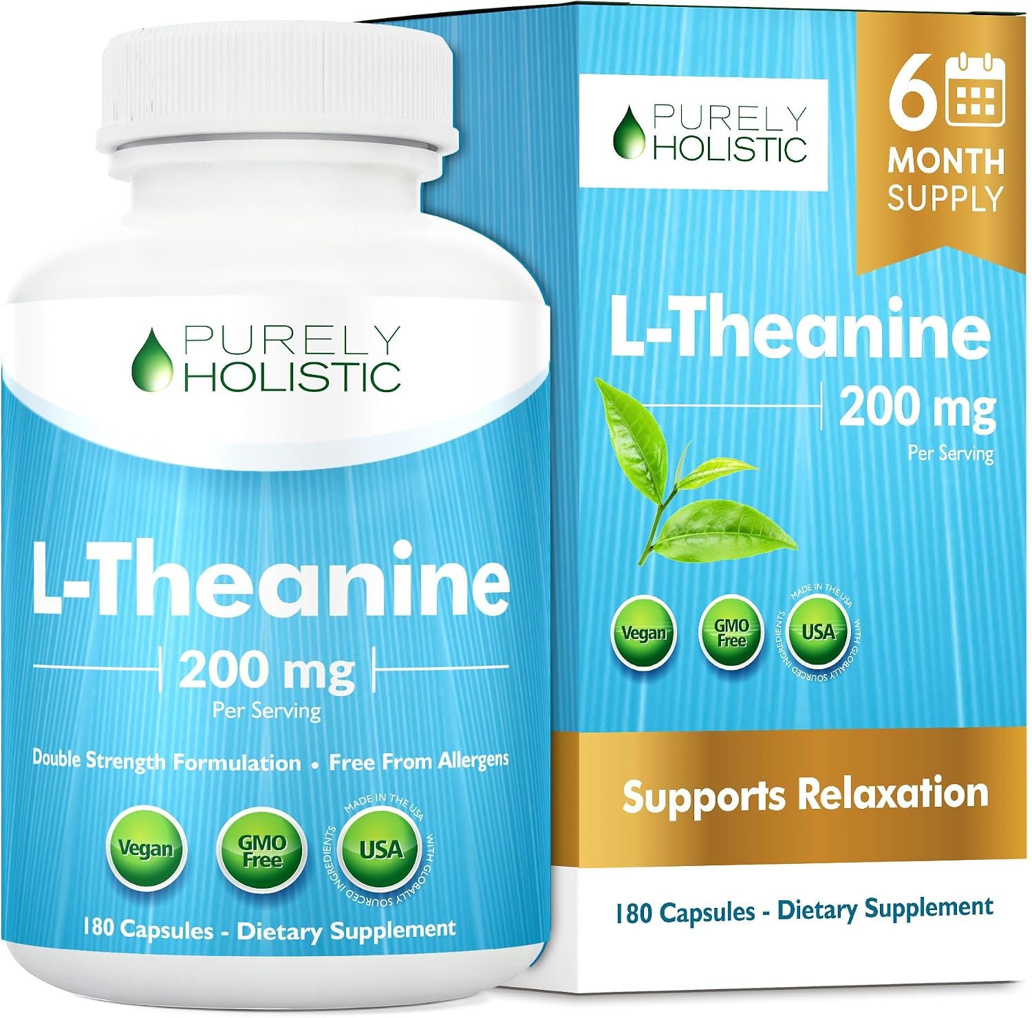 L Theanine 200mg, Relaxation Focus & Mental Clarity Support, 6 Month Supply