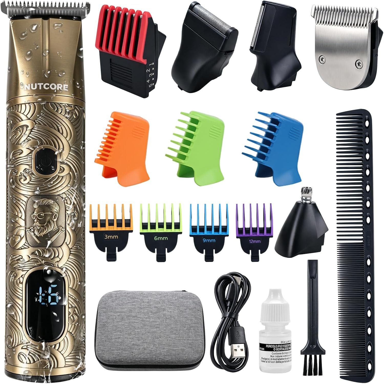 Beard Trimmer for Men, Electric Shavers Razor Mens Shaver Men Professional Waterproof 5 In 1 Grooming Kit With Adjustable Comb LED Display Storage Bag