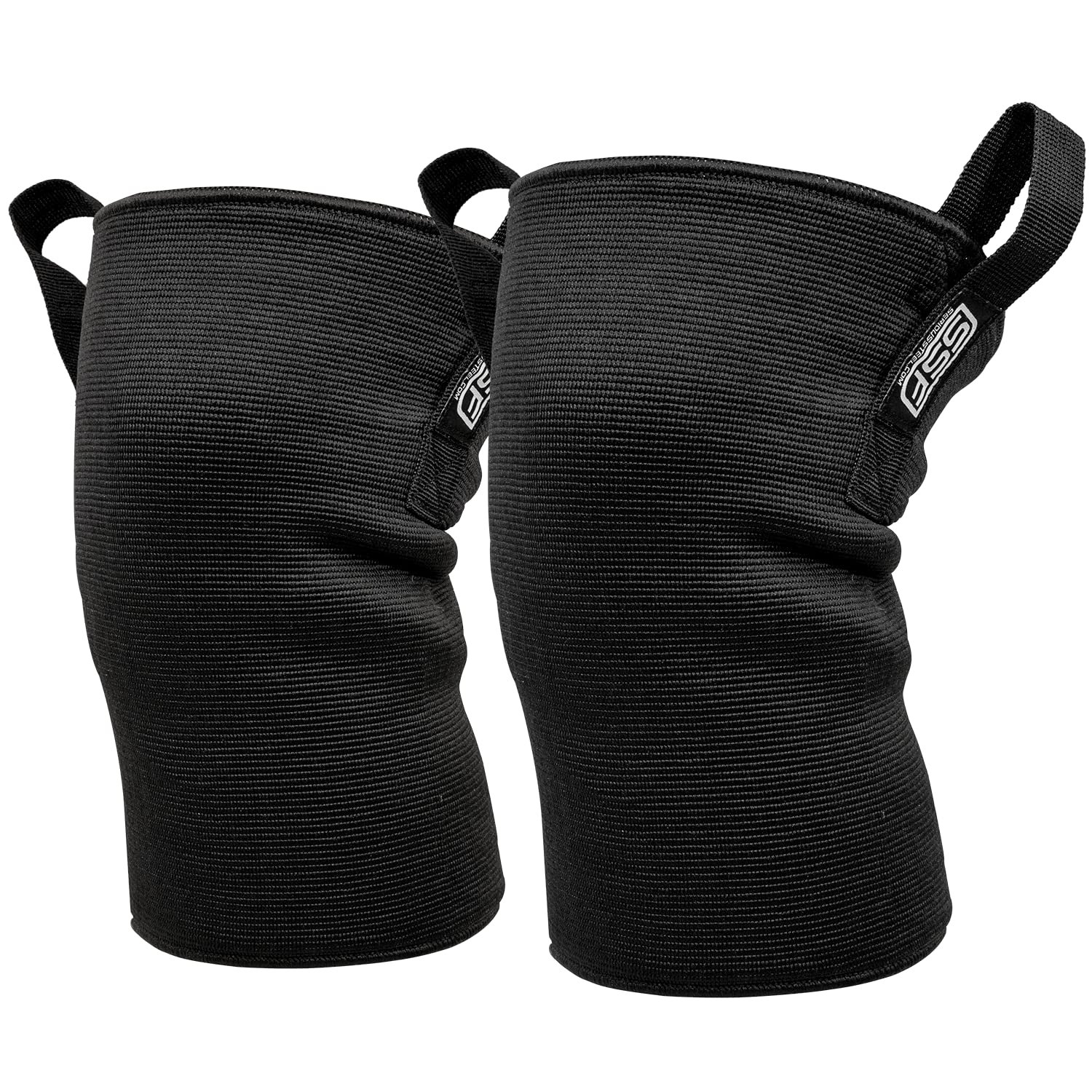 SERIOUS STEEL FITNESS Knee Sleeves, High Compression 3-Ply, Easy on and off handles to assist (Heavy, Large (14-17″))
