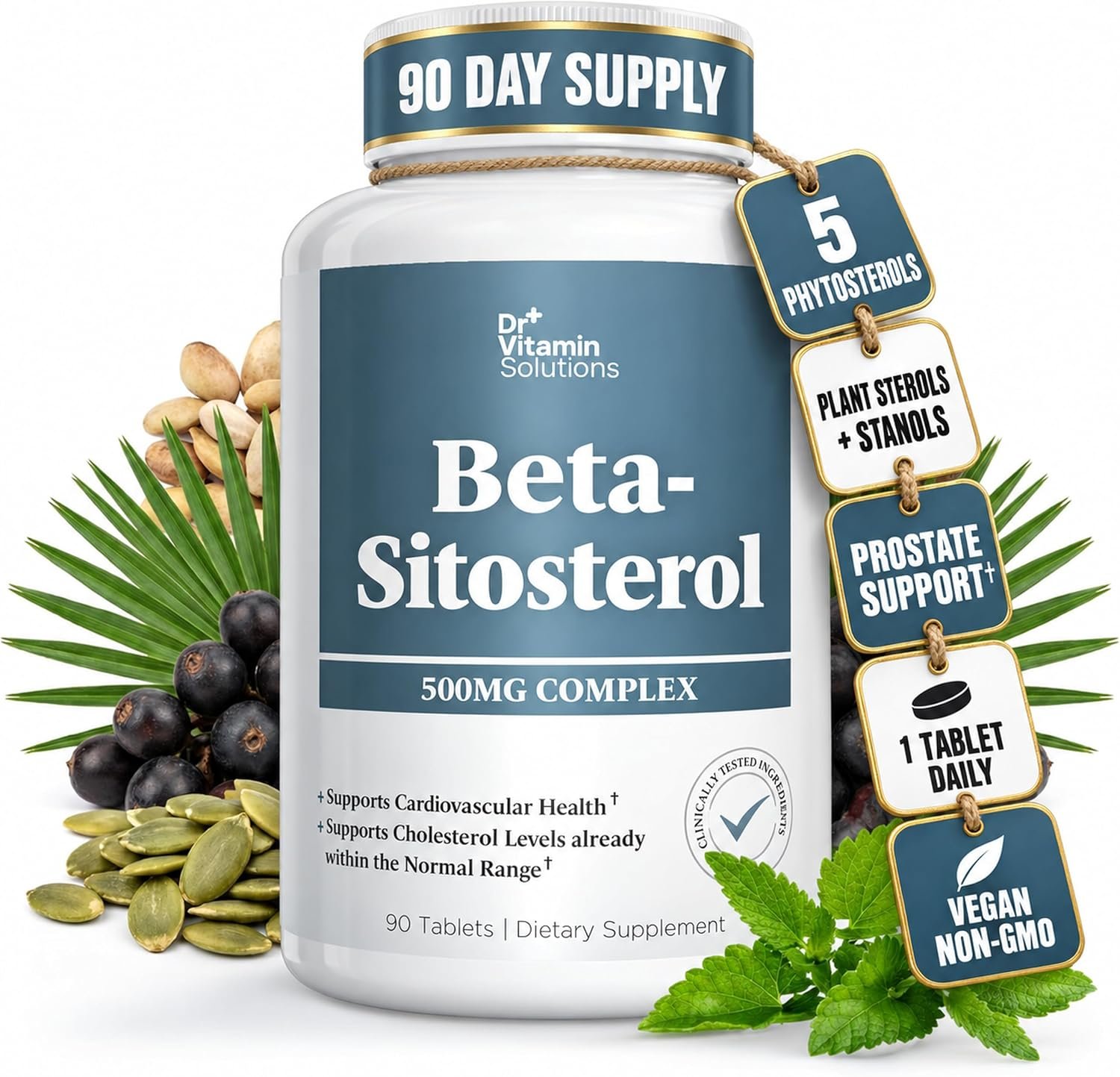 Beta-Sitosterol 500mg Prostate & Cholesterol Plant Sterols Supplement