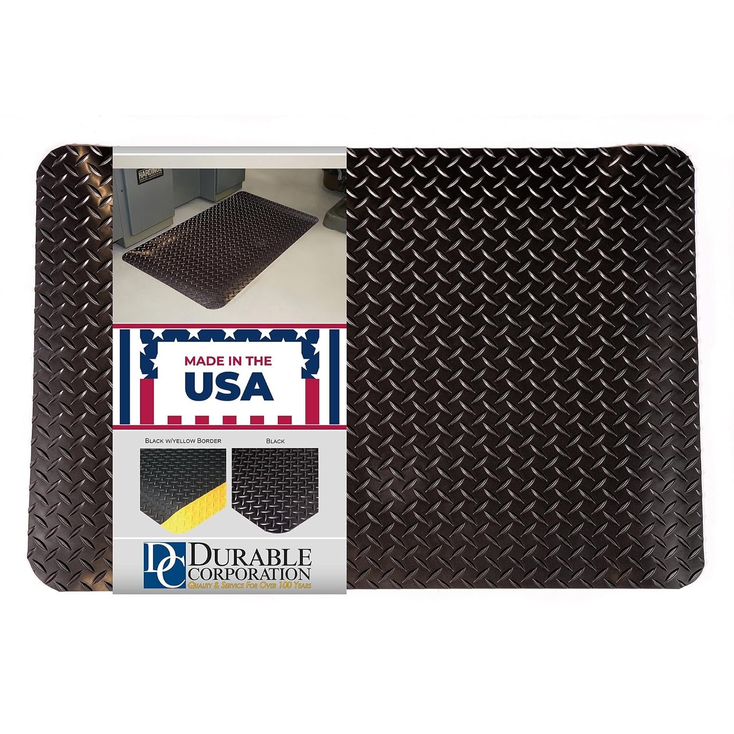 Durable Corporation Heavy Duty Diamond-DEK Industrial Anti-Fatigue Floor Mat, Thick Vinyl Sponge Standing Mat, Non-Slip Comfort Mat for Workshop, Garage & Workstation, Black, 2′ x 3′, 7/8” Thick