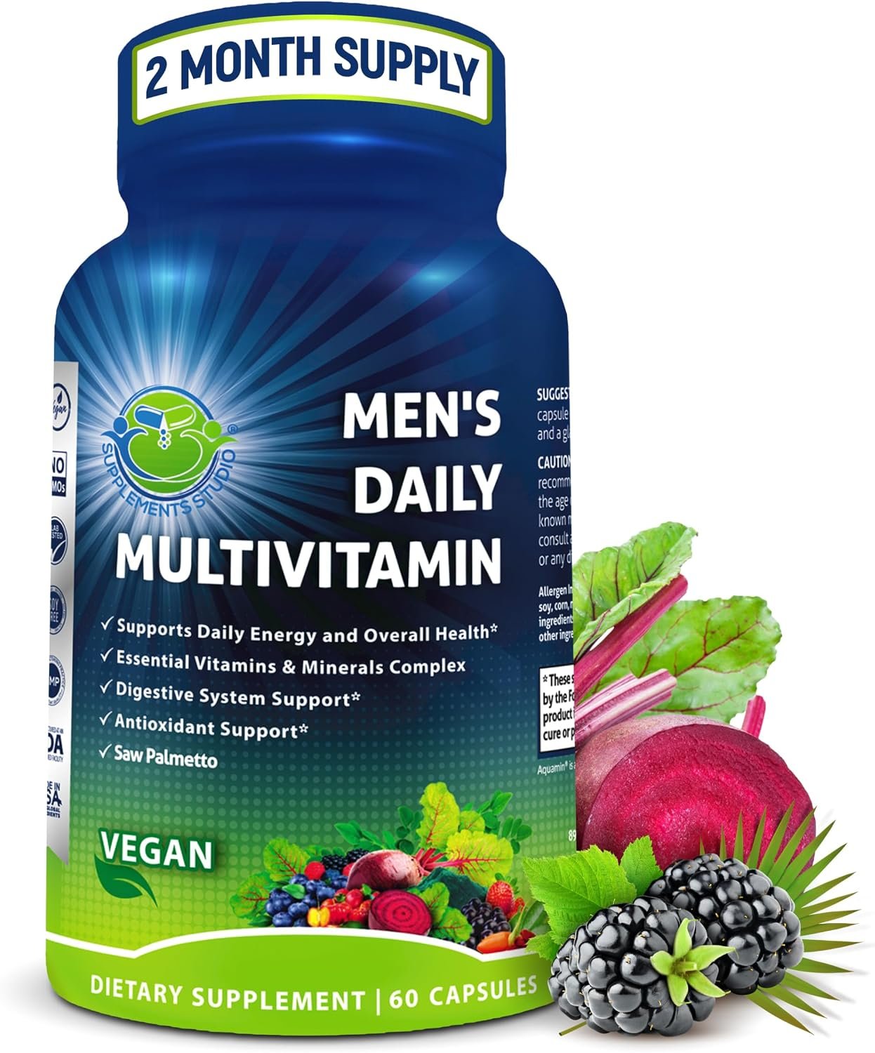 Vegan Methylated Multivitamin for Men – Saw Palmetto, Biotin & Probiotics