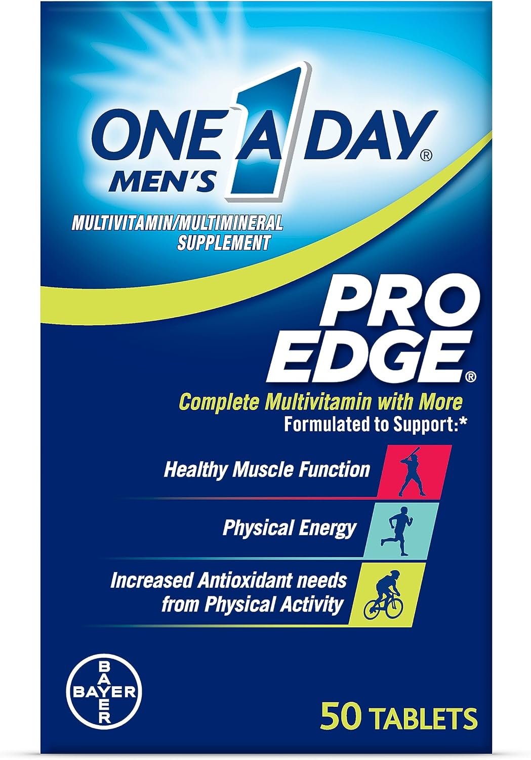 One A Day Men’s Pro Edge Multivitamin, Supplement with Vitamin A,C,D, E and Zinc for Immune Health Support and Magnesium for Healthy Muscle Function, 50 Count