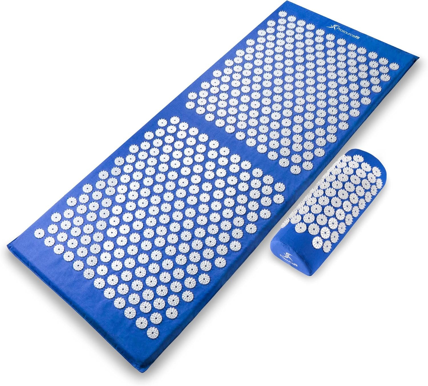 ProsourceFit Acupressure Mat and Pillow Set for Back/Neck Pain Relief and Muscle Relaxation, XL – Blue/White