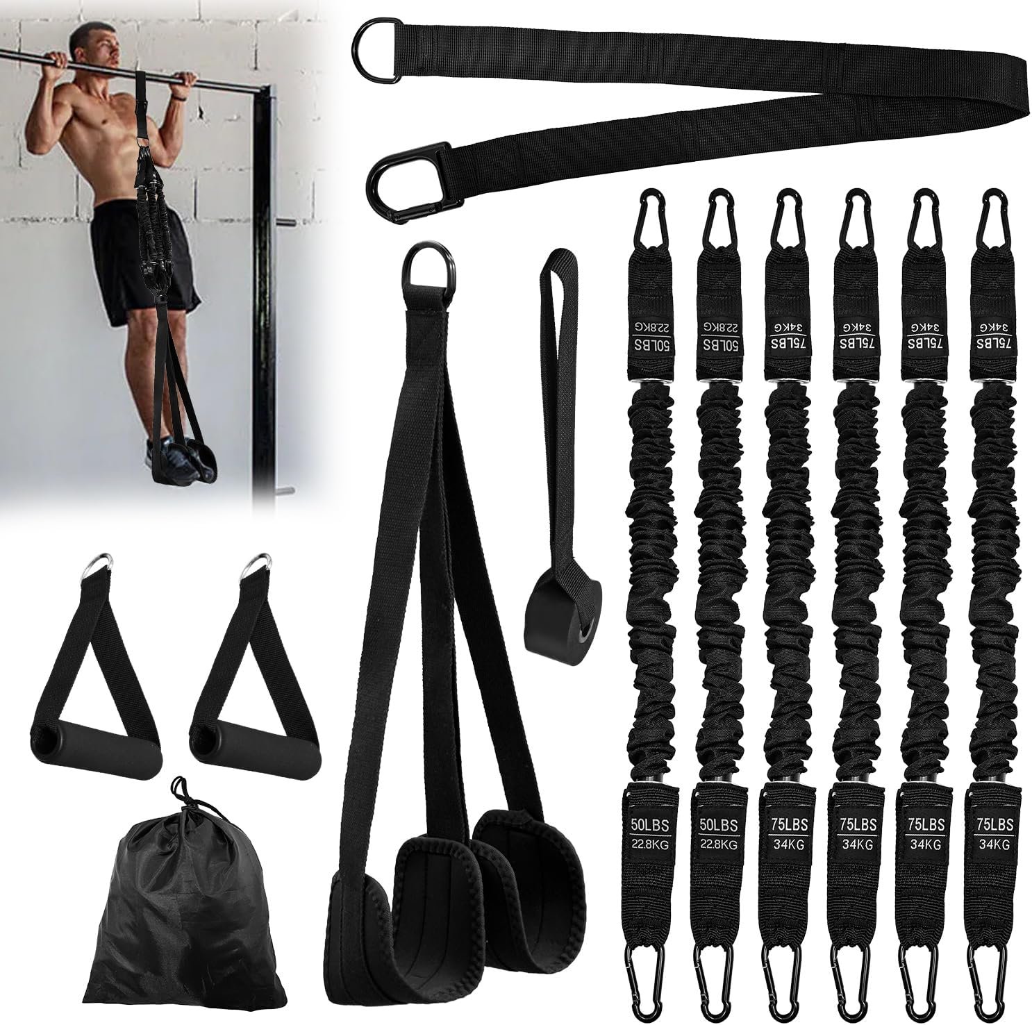 Pull-Up Assistance Bands Kit, 400lbs Heavy Pull-Up Bands Resistance Bands with Feet/Knee Rest, Adjustable Weight Bands for Body Exercise Strength Training