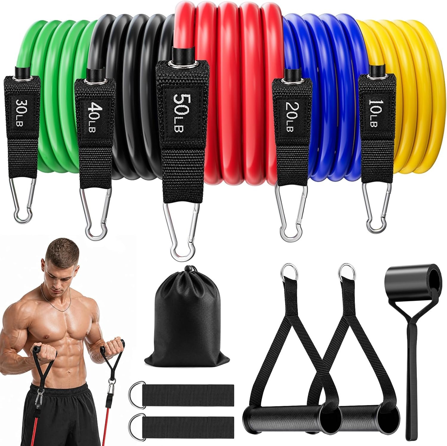 WSAKOUE Resistance Bands with Handles, 150LBS Exercise Bands