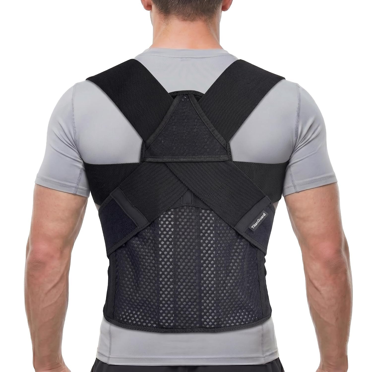 Full Back Posture Corrector for Men – Pull-Back System Posture Brace – Wide Soft Straps, Breathable Mesh, Adjustable Support for Slouching, Rounded Shoulders & Upper Spine Pain Relief